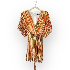 Slate & Willow Romper Women's Small Multicolor Abstract Striped Tie Back RTR